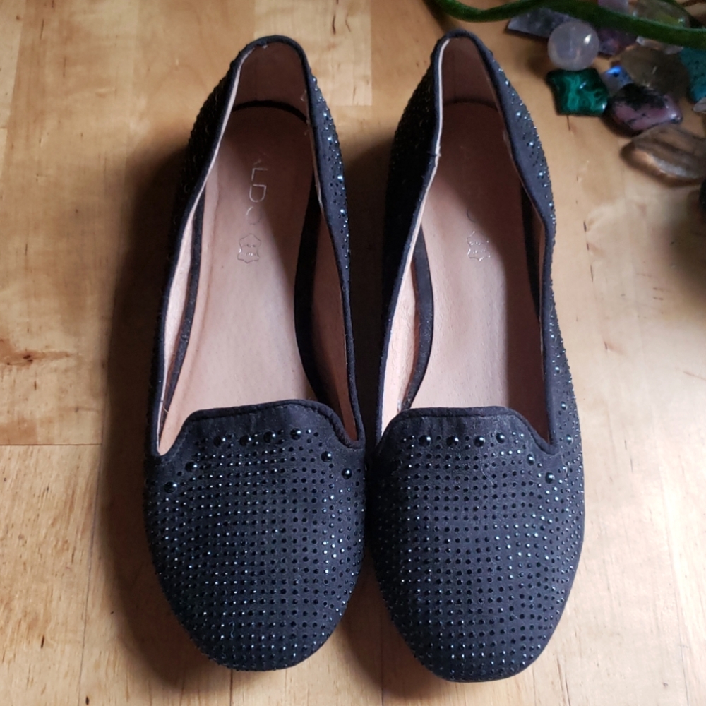 Aldo Suede Ballerinas with Black Rhinestones